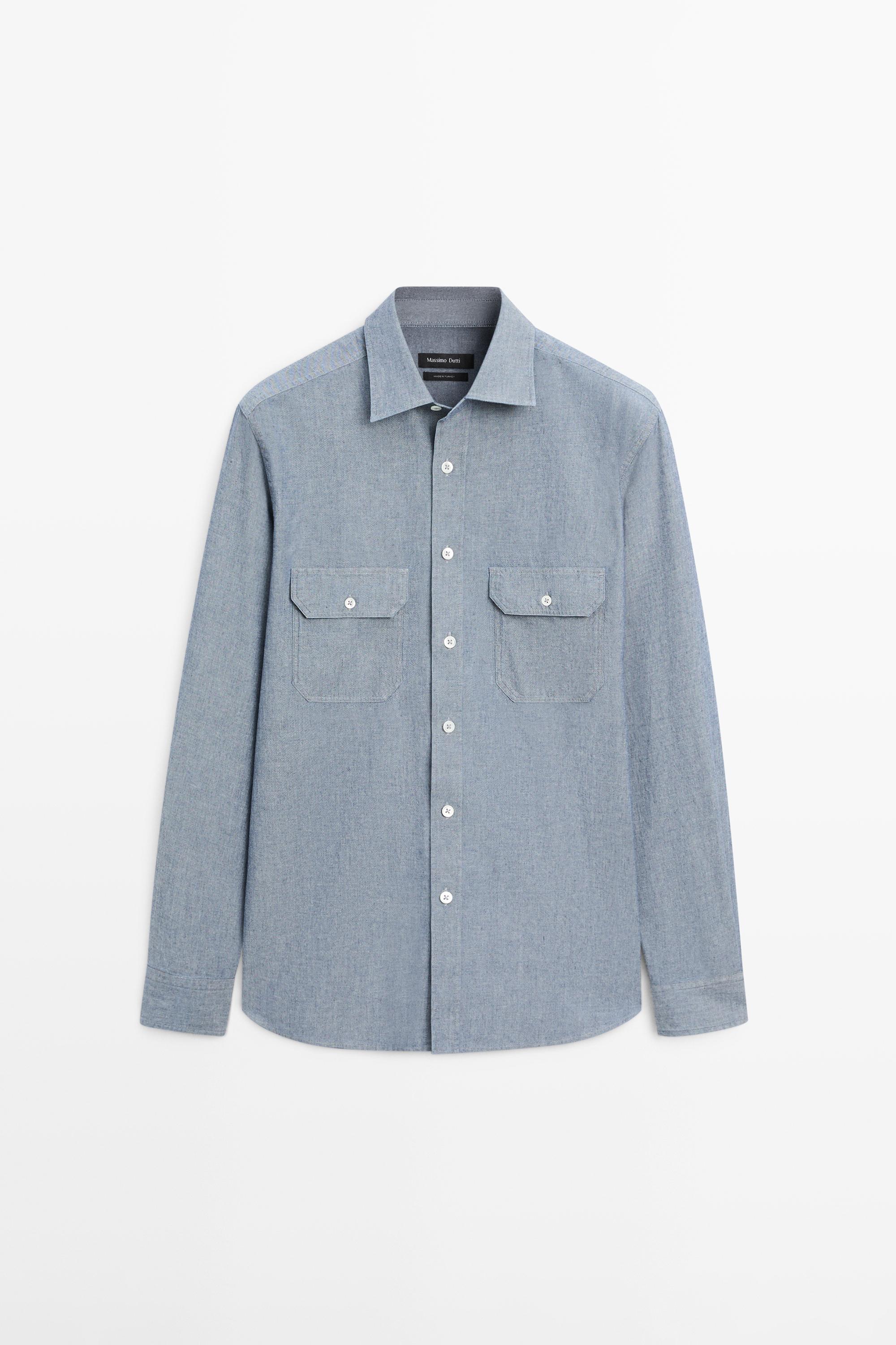 Chemise chambray regular fit avec poches